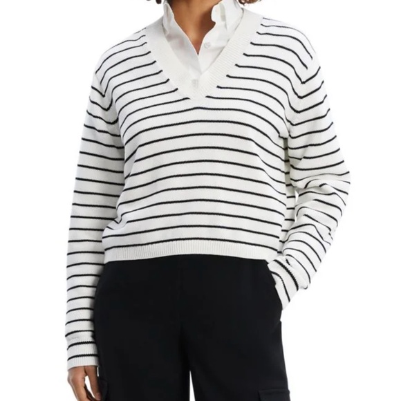 Theory Cropped Striped Knit Sweater - Picture 1 of 3
